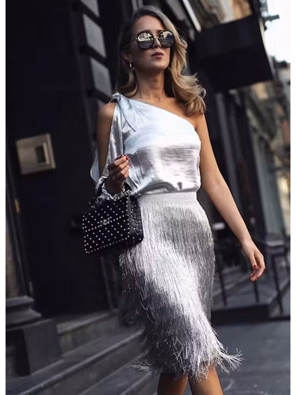 Rachel Zoe Platinum Delilah Fringe Midi Skirt Size M NWT Satin New With Tags